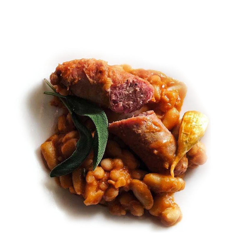 FAGIOLI ALL'UCCELLETTO CON SALSICCE - Braised Beans with Pork Sausages  - Suitable for 2 People