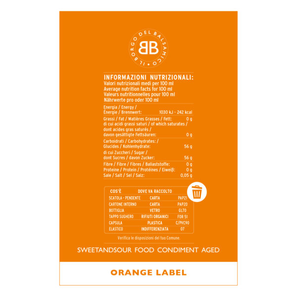 IL BORGO DEL BALSAMICO di MODENA CONDIMENTO AGED ORANGE LABEL MEDIUM VISCOSITY OVAL BOTTLE - 250ml