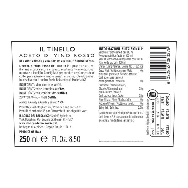 IL BORGO DEL BALSAMICO IL TINELLO "IL ROSSO" RED WINE VINEGAR - 250ml