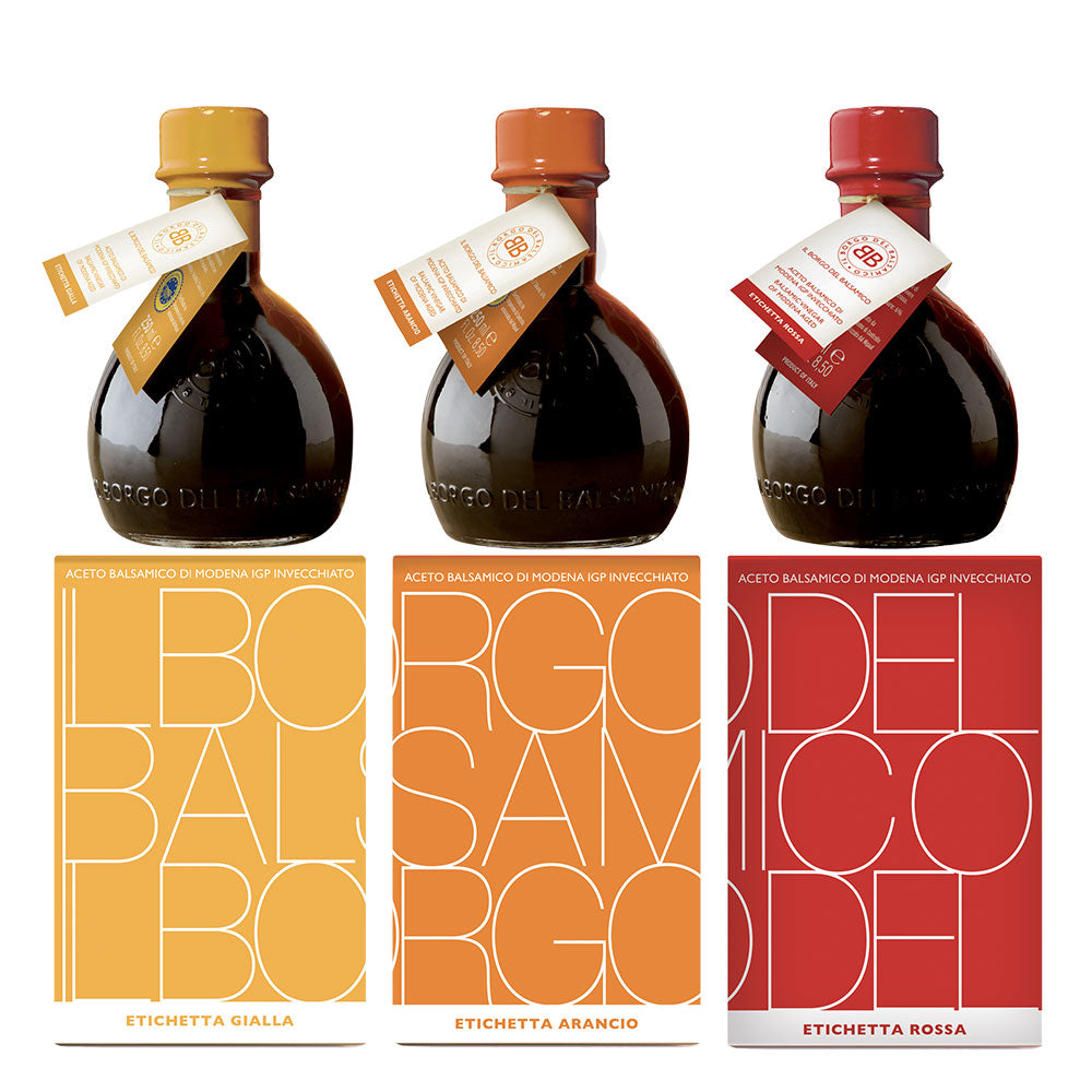 The 3 Labels of our Borgo Balsamic Vinegar of Modena PGI