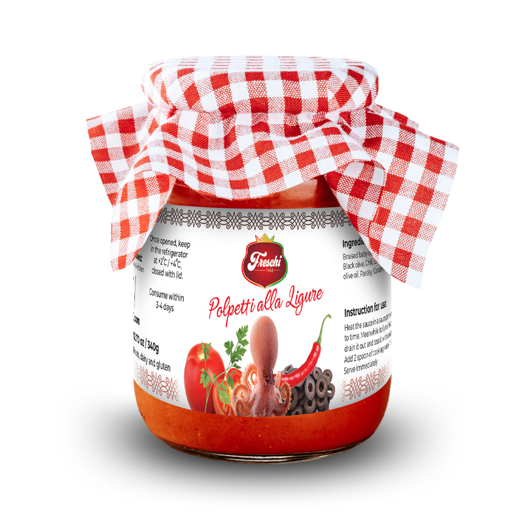 OCTOPUS & TOMATO SAUCE LIGURIA'S STYLE - 340g - Jet Italian Deli - JID-GA-HO - ROCKFOODS BANGKOK - Italian food - Italian grocery - Food delivery - Thailand - Wine - Truffle - Pasta - Cheese