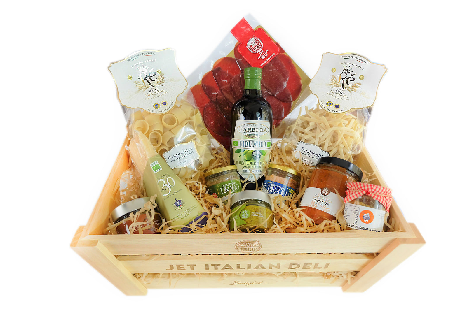 TASTE of SICILY - DELUXE WOOD HAMPER "ITALIAN DESIGN" - Jet Italian Deli - JID-HP-MIX - MIX - Italian food - Italian grocery - Food delivery - Thailand - Wine - Truffle - Pasta - Cheese