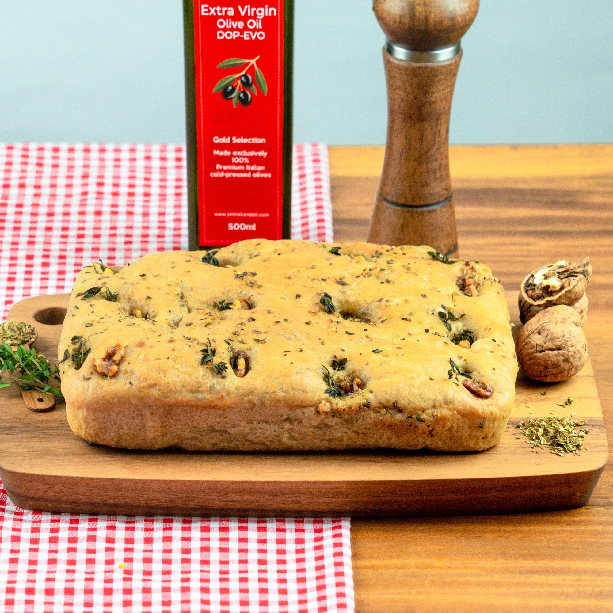 FOCACCIA ORGANIC WALNUTS &amp; OREGANO - 350/400g - Jet Italian Deli - JID-GA-HO - ROCKFOODS BANGKOK - Italian food - Italian grocery - Food delivery - Thailand - Wine - Truffle - Pasta - Cheese