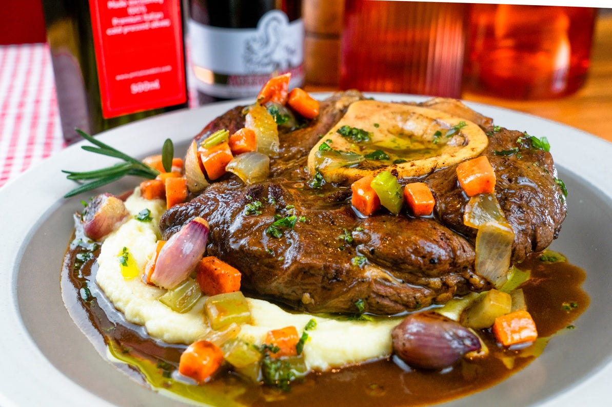OSSOBUCO ALLA MILANESE - Braised Veal Shank Milanese style - Suitable for 2 People - average 800/900g - Jet Italian Deli - JID-GA-HO - ROCKFOODS BANGKOK - Italian food - Italian grocery - Food delivery - Thailand - Wine - Truffle - Pasta - Cheese