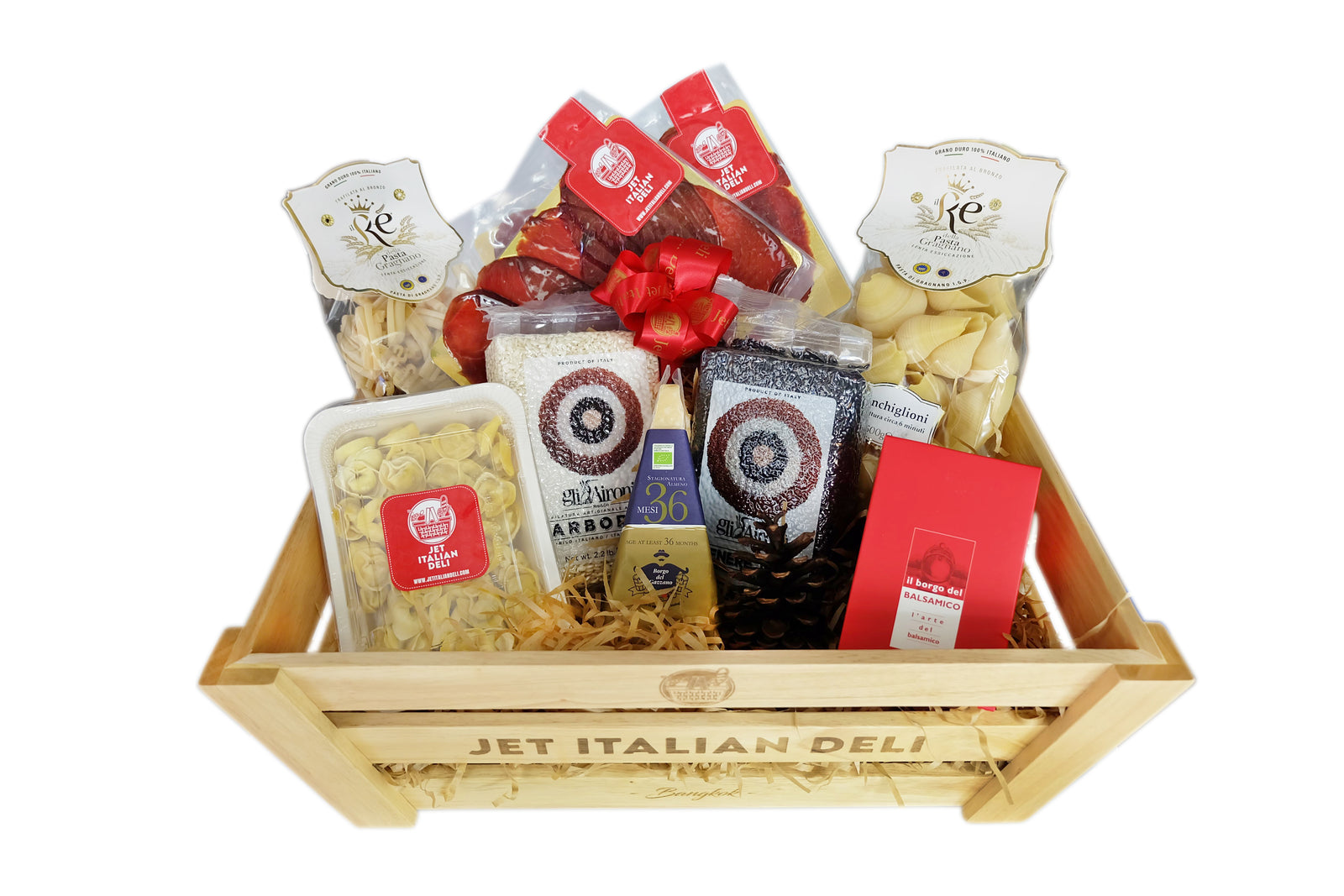 TASTE of EMILIA - DELUXE WOOD HAMPER "ITALIAN DESIGN" - Jet Italian Deli - JID-HP-MIX - MIX - Italian food - Italian grocery - Food delivery - Thailand - Wine - Truffle - Pasta - Cheese