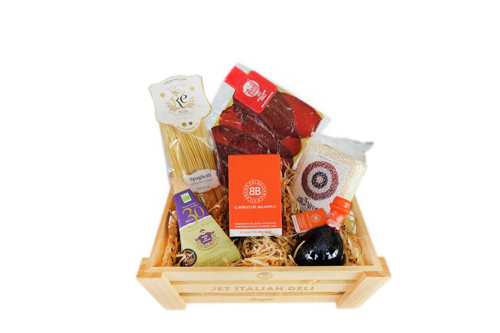 TASTE of EMILIA - WOOD HAMPER "ITALIAN DESIGN" - Jet Italian Deli - JID-HP-MIX - MIX - Italian food - Italian grocery - Food delivery - Thailand - Wine - Truffle - Pasta - Cheese