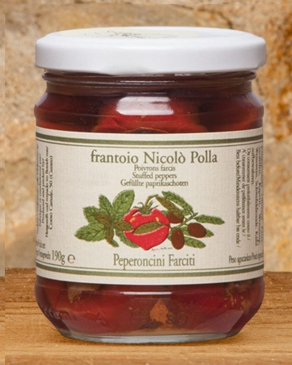 POLLA - Stuffed Red Chilli Peppers in Extra Virgin Olive Oil - 190g - Jet Italian Deli - JID-DR-IM - OLEIFICIO POLLA NICOLO' - Italian food - Italian grocery - Food delivery - Thailand - Wine - Truffle - Pasta - Cheese